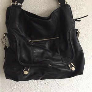Black leather handbag